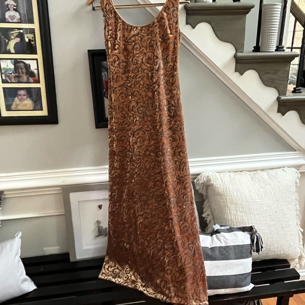Ever Beauty Caramel Velvet Burn Out Maxi Dress sz 2P